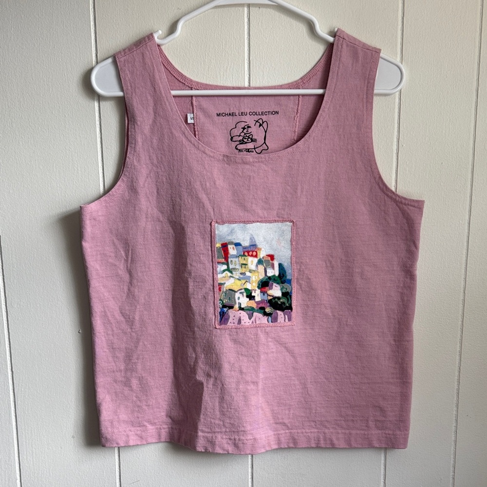 Michael Leu Pink Embroidered Art Tank Top